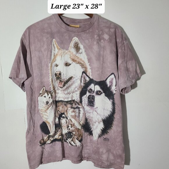 Vintage Y2K 2000 The Mountain Tie Dyed Huskies Large T-Shirt - Picture 1 of 5